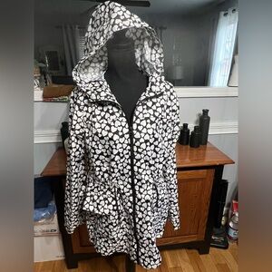 EUC-Brave Sole-Black and White Heart Patterned Hooded Windbreaker Jacket